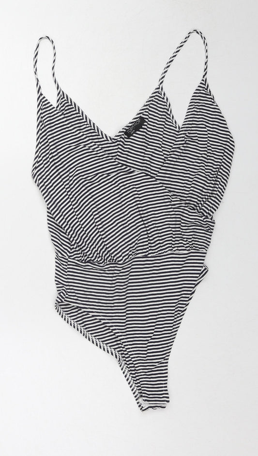 Topshop Womens Blue Striped Viscose Bodysuit One-Piece Size 12 Snap