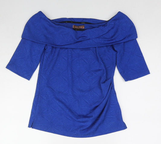 Jolie Moi Womens Blue Geometric Polyester Basic Blouse Size 12 Off the Shoulder