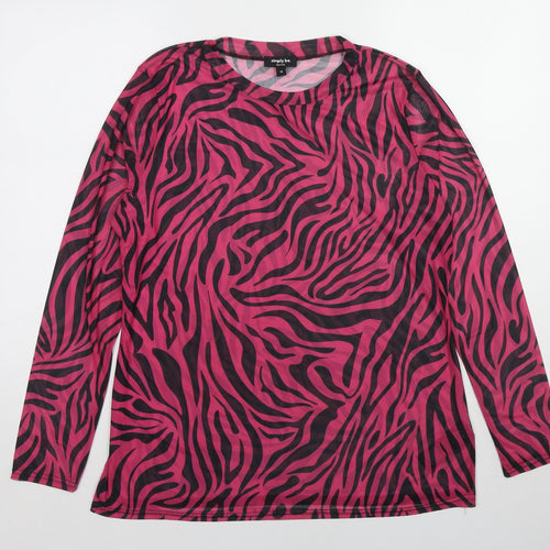 Simply Be Womens Pink Animal Print Polyester Basic T-Shirt Size 18 Round Neck - Tiger Print