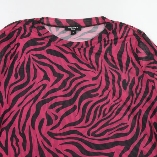 Simply Be Womens Pink Animal Print Polyester Basic T-Shirt Size 18 Round Neck - Tiger Print
