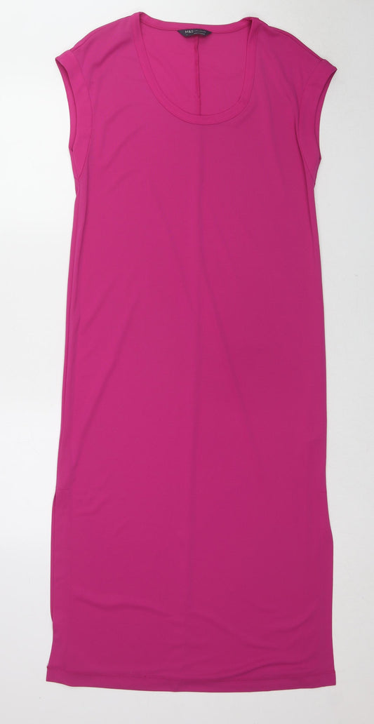 Marks and Spencer Womens Pink Polyester T-Shirt Dress Size 8 Scoop Neck Pullover
