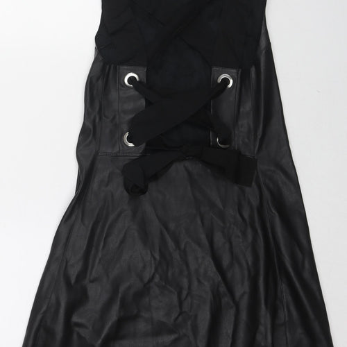 Zara Womens Black Viscose Tank Dress Size S Round Neck Tie