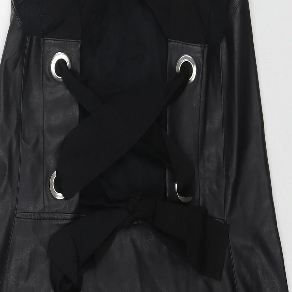 Zara Womens Black Viscose Tank Dress Size S Round Neck Tie