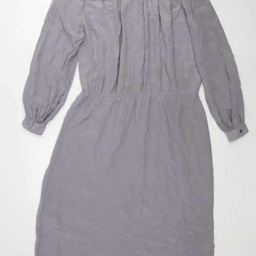 Hong Kong Womens Grey 100% Silk Shirt Dress Size 16 Collared Button
