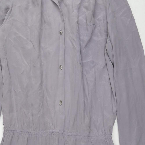 Hong Kong Womens Grey 100% Silk Shirt Dress Size 16 Collared Button