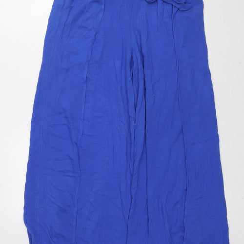 M&Co Womens Blue Viscose Trousers Size 14 L27 in Regular