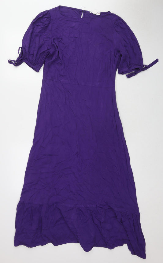 Finery Womens Purple Viscose A-Line Size 16 Round Neck Button