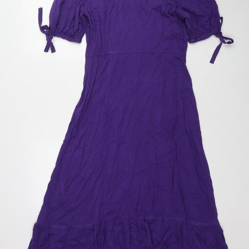 Finery Womens Purple Viscose A-Line Size 16 Round Neck Button