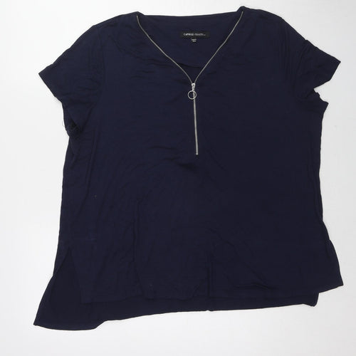 Capsule Womens Blue Viscose Basic T-Shirt Size 16 V-Neck