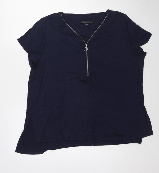 Capsule Womens Blue Viscose Basic T-Shirt Size 16 V-Neck