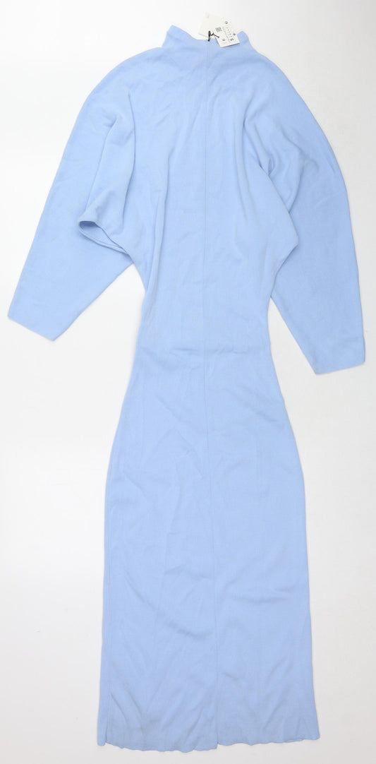 Zara Womens Blue Viscose Jumper Dress Size S Mock Neck Pullover