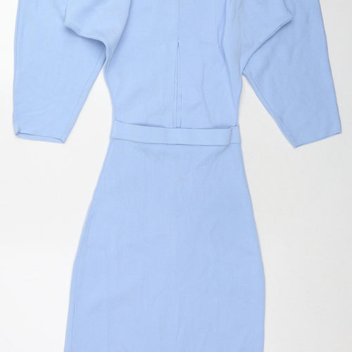 Zara Womens Blue Viscose Jumper Dress Size S Mock Neck Pullover