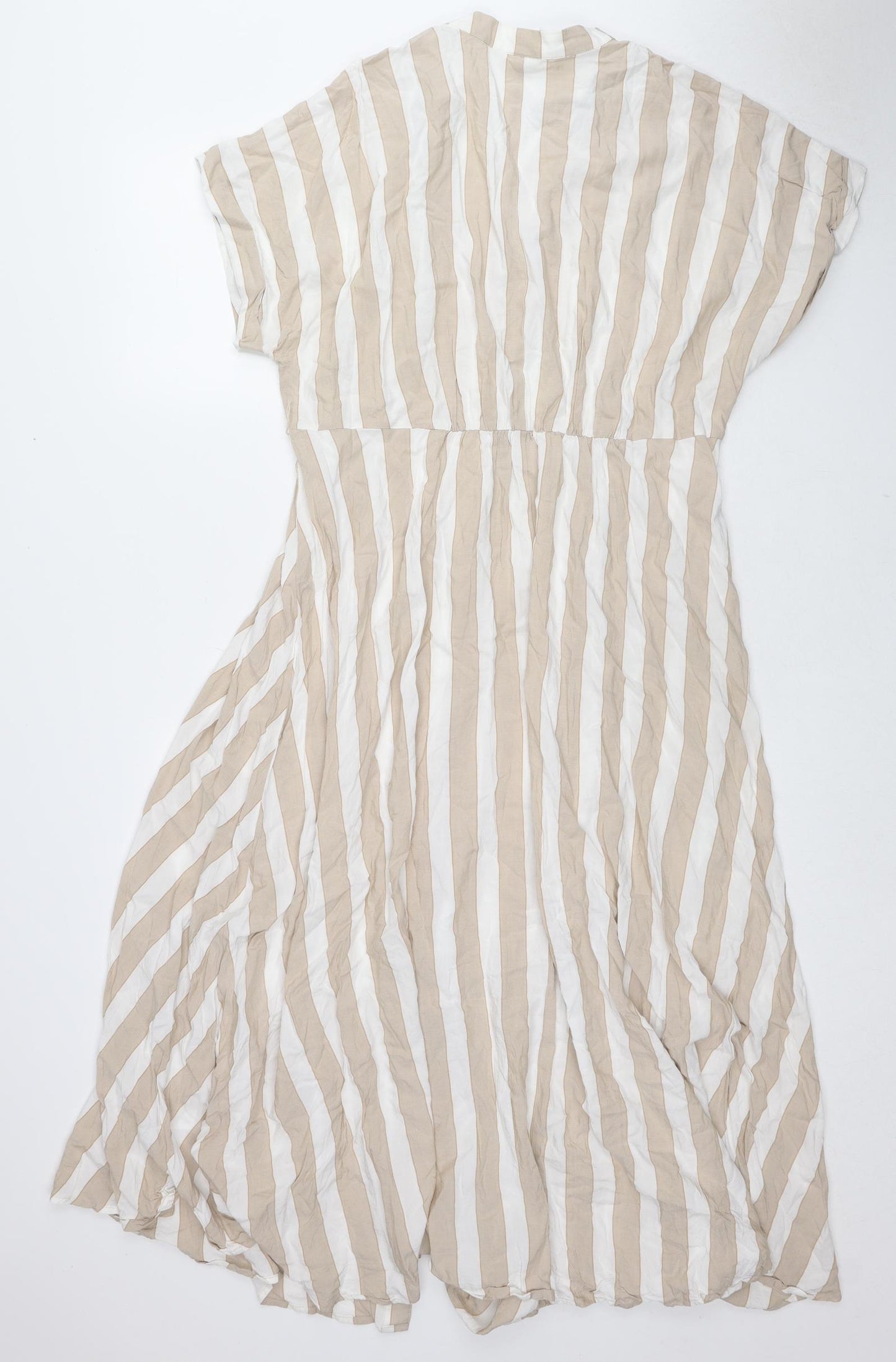 H&M Womens Beige Striped Viscose A-Line Size L V-Neck Pullover