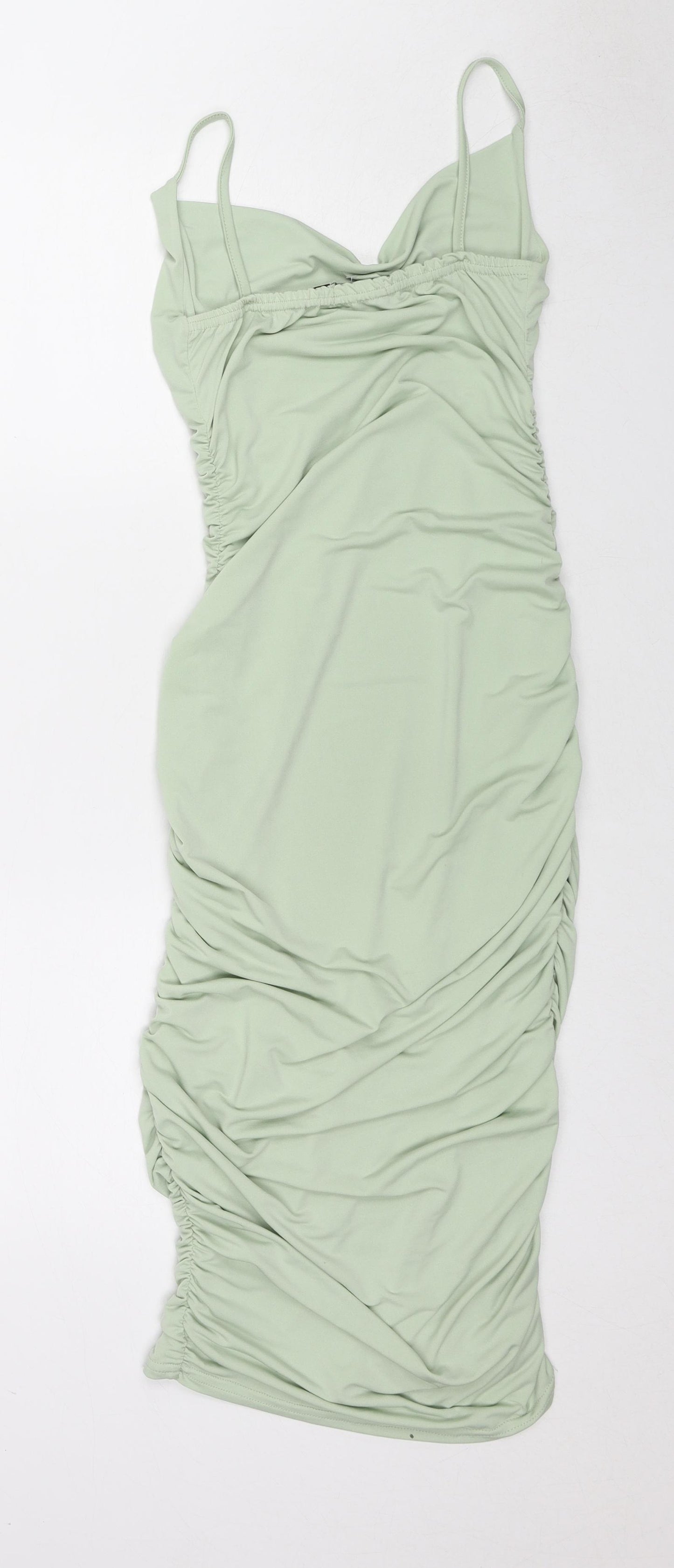 Boohoo Womens Green Polyester Slip Dress Size 8 Cowl Neck Pullover