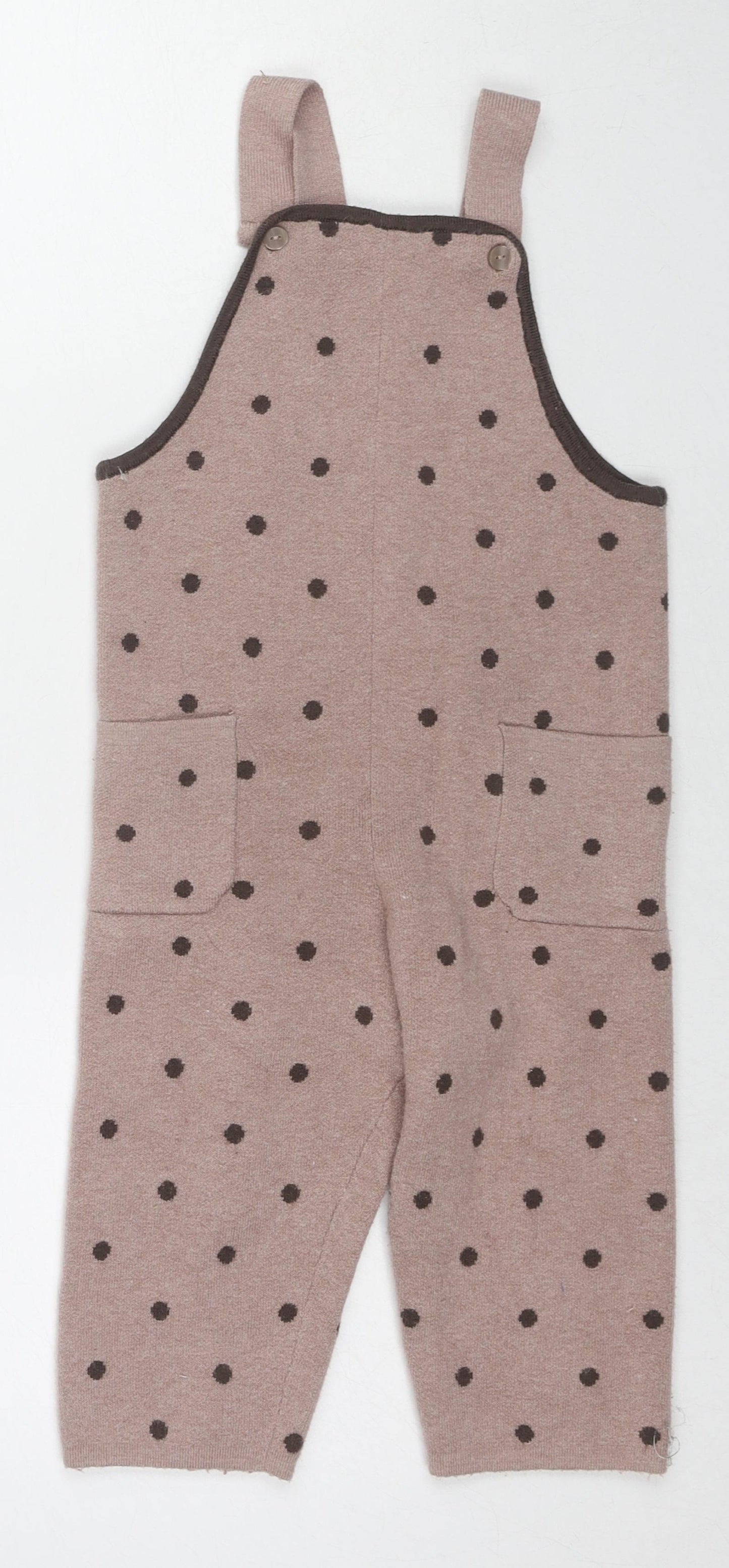 Zara Girls Beige Polka Dot Viscose Romper One-Piece Size 18-24 Months Button