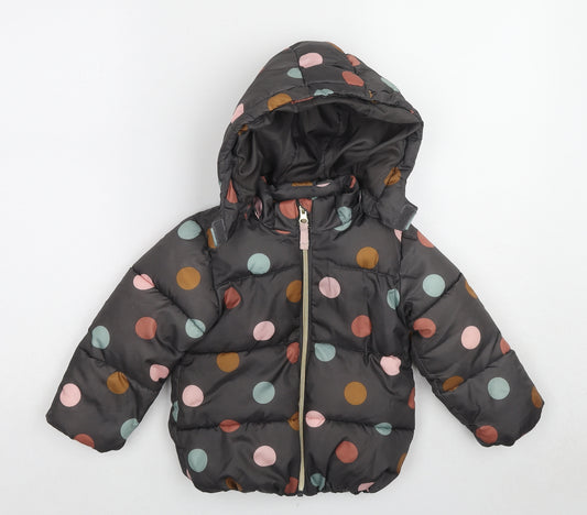 H&M Girls Multicoloured Polka Dot Basic Coat Coat Size 2-3 Years Zip