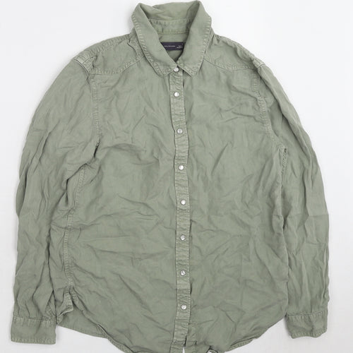 Marks and Spencer Womens Green Lyocell Basic Button-Up Size 8 Collared
