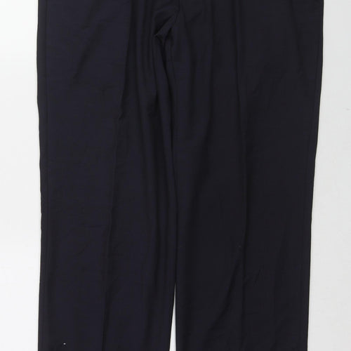 Marks and Spencer Mens Blue Wool Trousers Size 34 in L29 in Regular Zip