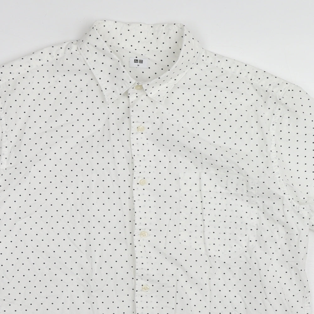 Uniqlo Mens White Polka Dot Cotton Button-Up Size M Collared Button