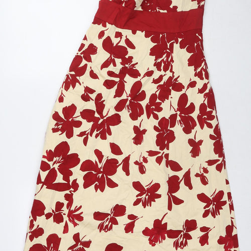 Coast Womens Multicoloured Floral Cotton A-Line Size 10 Off the Shoulder Zip
