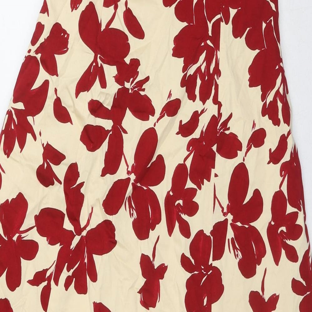 Coast Womens Multicoloured Floral Cotton A-Line Size 10 Off the Shoulder Zip