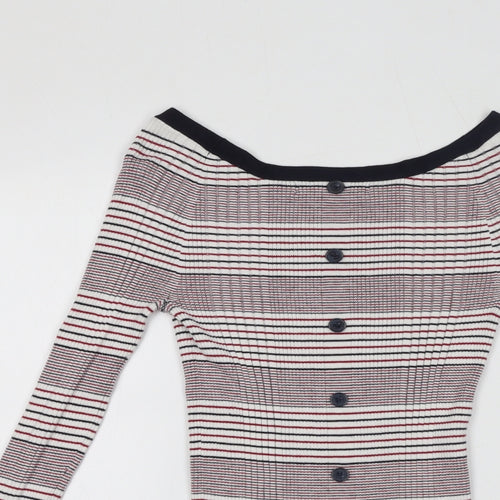 NEXT Womens Red Boat Neck Striped Viscose Pullover Jumper Size 8 Pullover - Ribbed Button