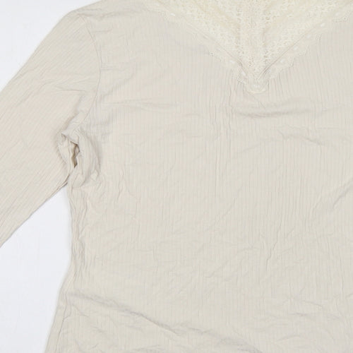 VILA Womens Ivory Viscose Basic T-Shirt Size XS Mock Neck - Lace Detail