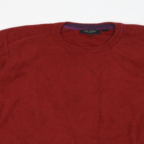 Ted Baker Mens Red Round Neck Cotton Pullover Jumper Size L Long Sleeve