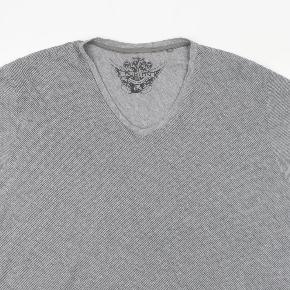 Burton Mens Grey Cotton T-Shirt Size 2XL V-Neck