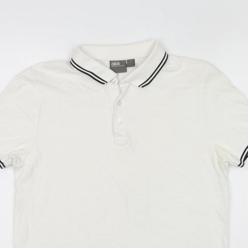 ASOS Mens White 100% Cotton Polo Size S Collared Button