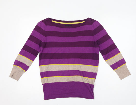 Betty Jackson Womens Purple Boat Neck Striped 100% Cotton Pullover Jumper Size 12