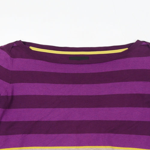 Betty Jackson Womens Purple Boat Neck Striped 100% Cotton Pullover Jumper Size 12