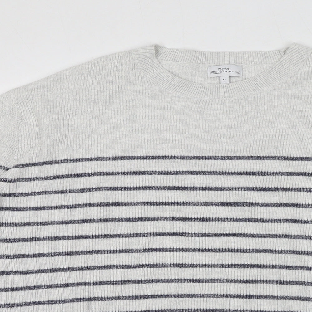 NEXT Mens White Round Neck Striped Cotton Pullover Jumper Size XL Long Sleeve