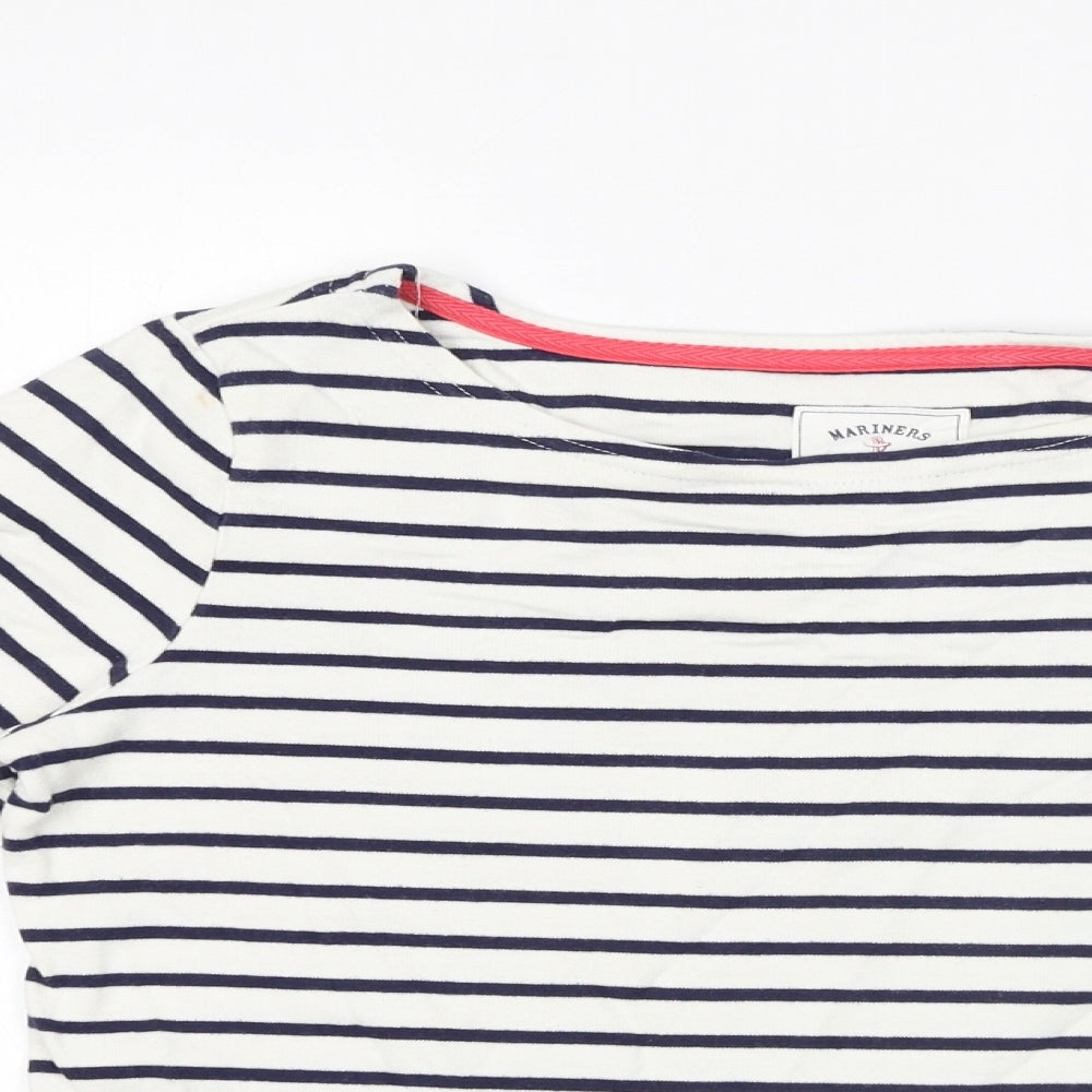 Joules Womens White Striped 100% Cotton Basic T-Shirt Size 10 Boat Neck