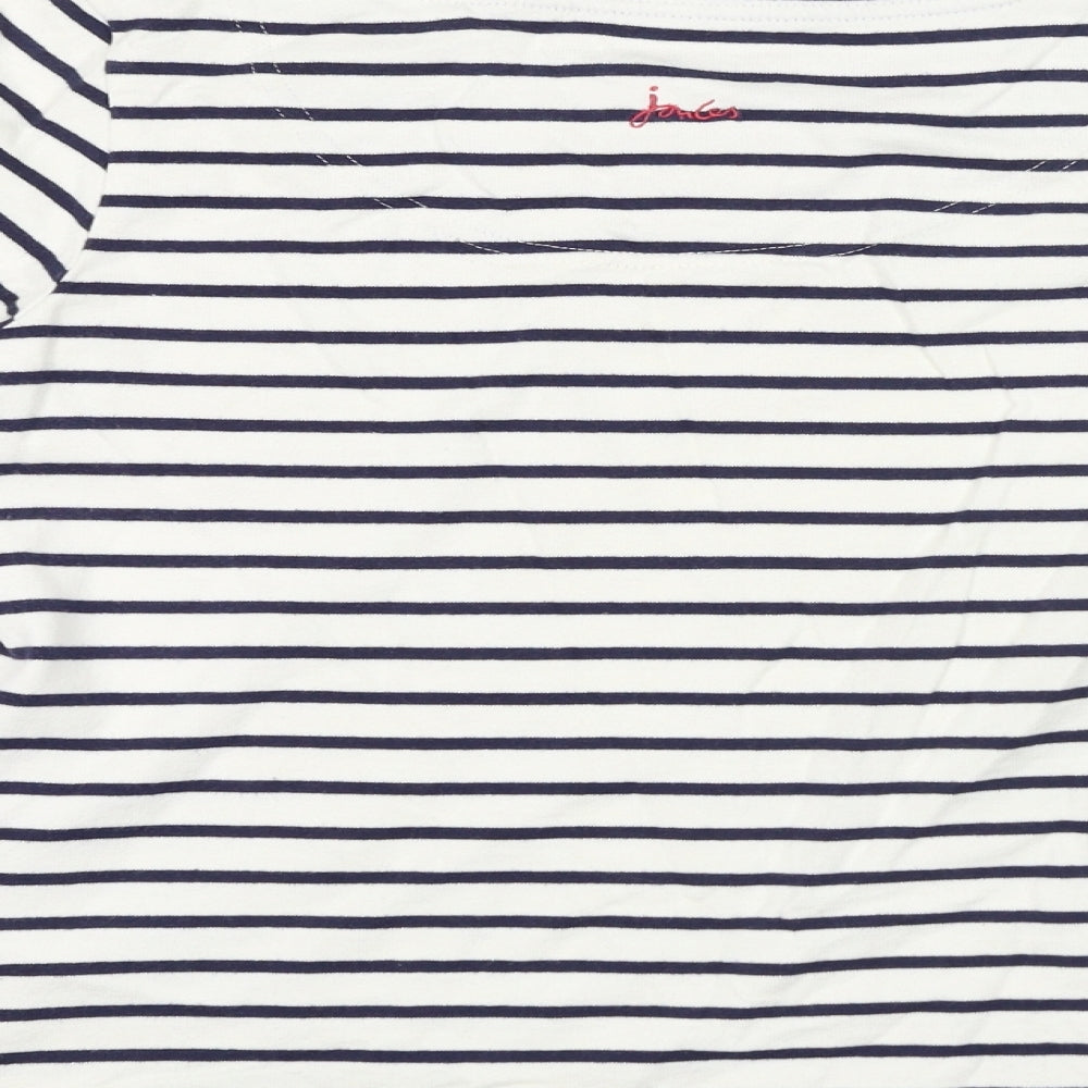Joules Womens White Striped 100% Cotton Basic T-Shirt Size 10 Boat Neck