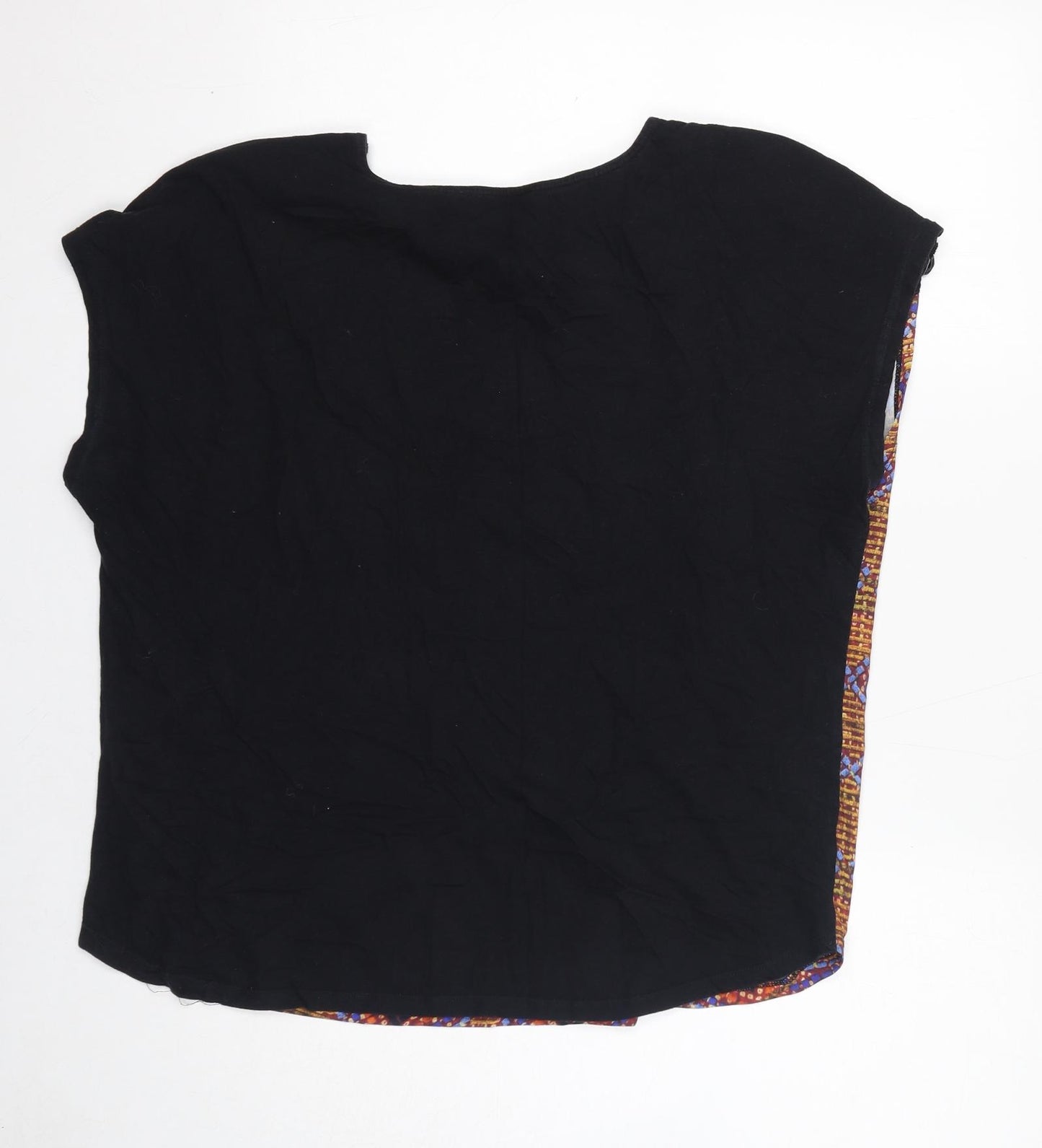 Indigo Womens Black Geometric Polyester Basic Blouse Size 18 Boat Neck