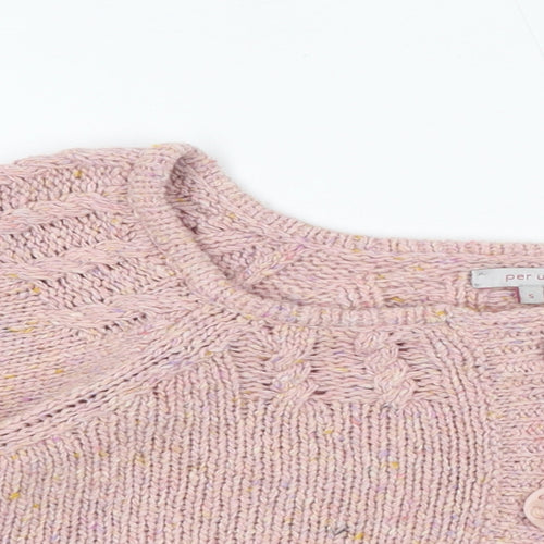 Per Una Womens Pink Round Neck Wool Cardigan Jumper Size XS