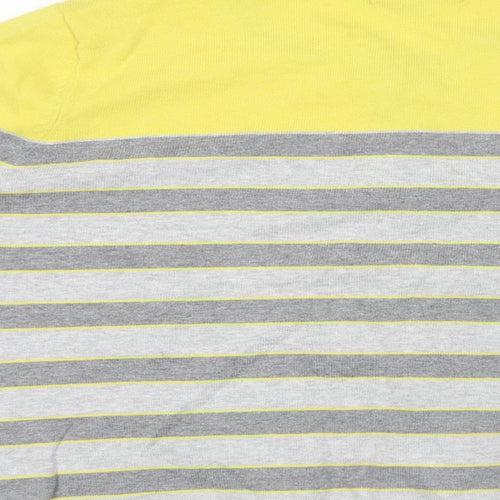 Red Herring Womens Yellow Round Neck Striped Cotton Cardigan Jumper Size 18