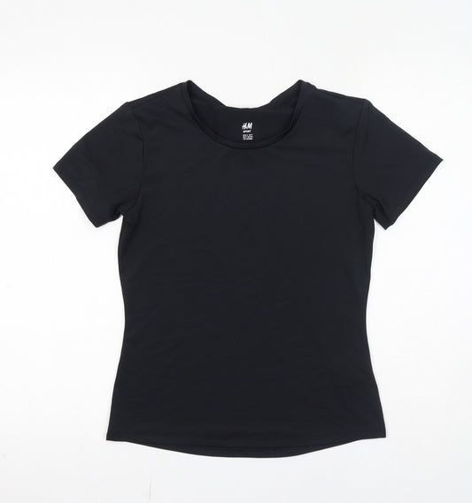 H&M Womens Black Polyester Basic T-Shirt Size S Crew Neck Pullover
