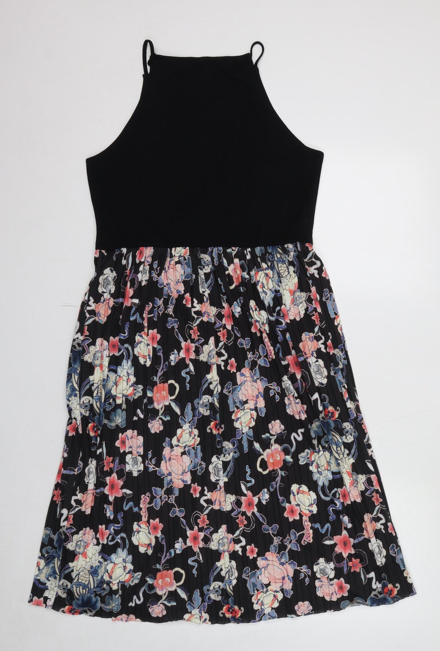 ASOS Womens Black Floral Elastane Slip Dress Size 14 Round Neck Pullover