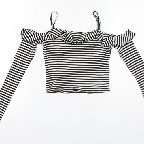 Pins & Needles Womens White Striped Viscose Cropped Blouse Size S Off the Shoulder