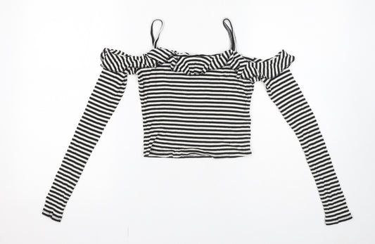 Pins & Needles Womens White Striped Viscose Cropped Blouse Size S Off the Shoulder
