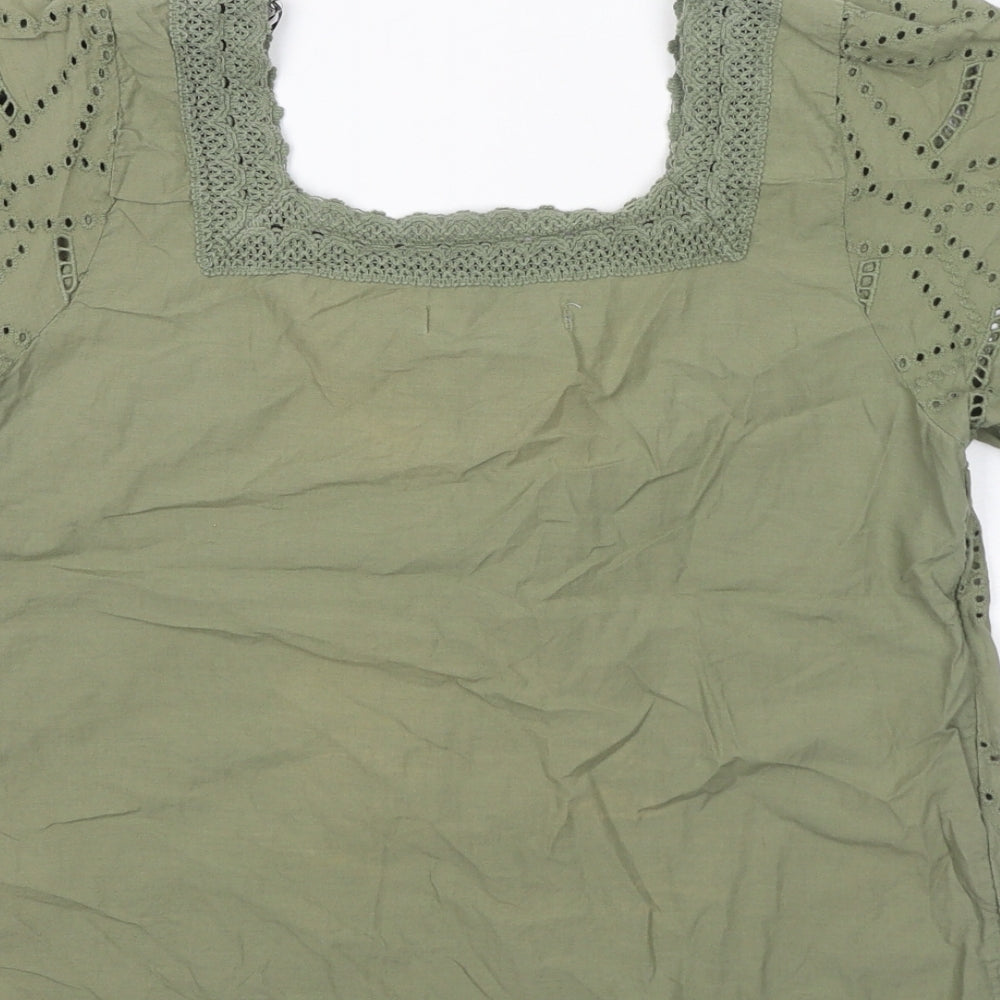 Dorothy Perkins Womens Green 100% Cotton Basic Blouse Size 12 Square Neck - Broderie Anglaise