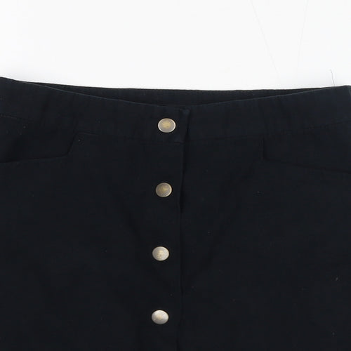 Oasis Womens Black Polyester A-Line Skirt Size 8 Button