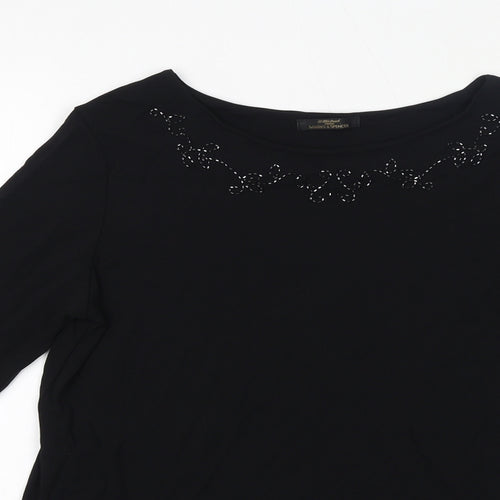 St Michael Womens Black Viscose Basic T-Shirt Size 12 Boat Neck - Embellished