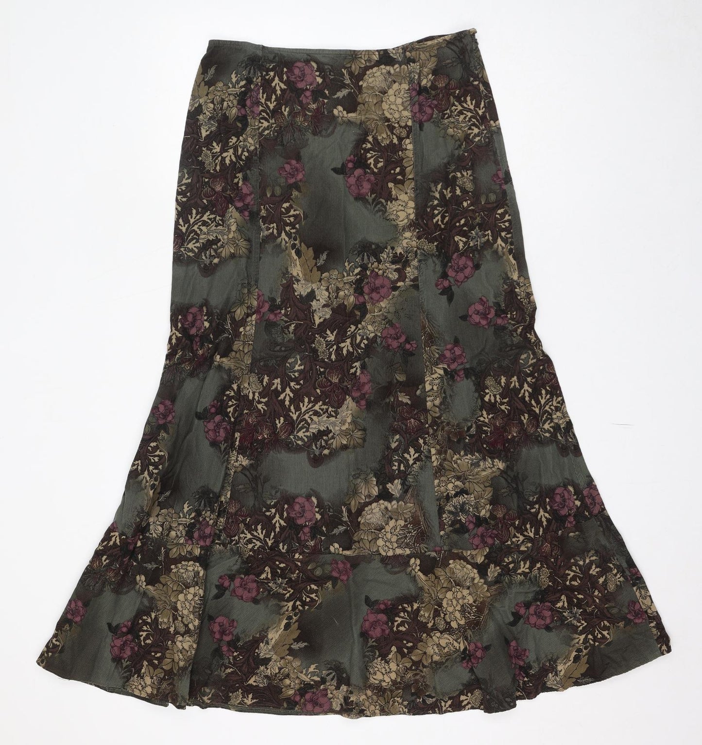 Per Una Womens Green Floral Cotton Maxi Skirt Size 12 Zip