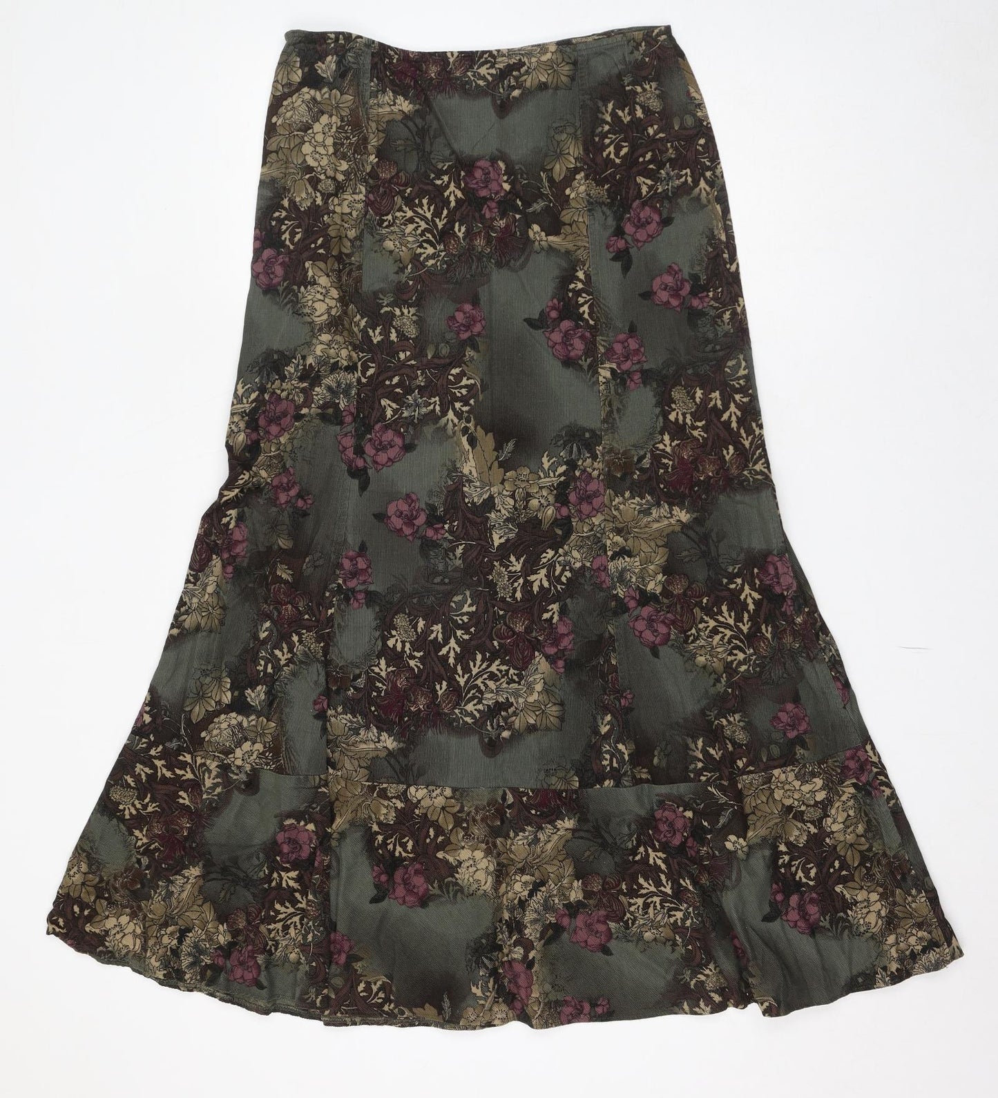 Per Una Womens Green Floral Cotton Maxi Skirt Size 12 Zip