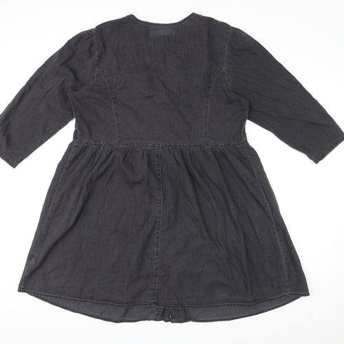 ASOS Womens Black Cotton A-Line Size 12 V-Neck Button