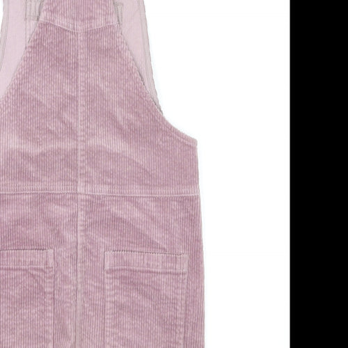 NEXT Girls Purple Cotton Pinafore/Dungaree Dress Size 11 Years Square Neck Button