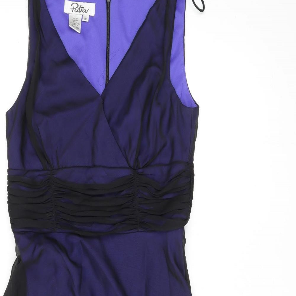 Patra Womens Purple Polyester A-Line Size 14 V-Neck Zip